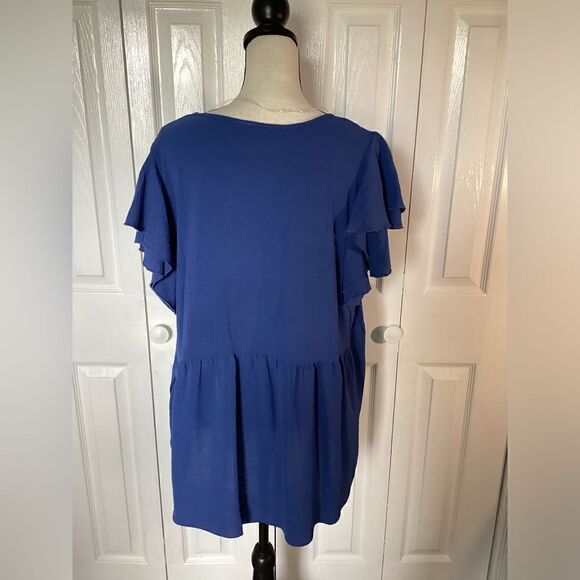 Spin - Women’s Blue V-Neck Baby Doll Tunic - 2X - Picture 6 of 8